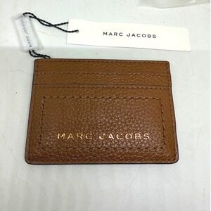 NWT Marc Jacobs Brown‎ Pebbled Leather Card Holder Wallet Gold Tone Logo Gift